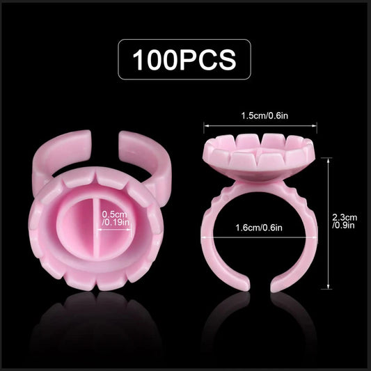 حلقات غراء الرموش للاستخدام مرة واحدة من فويونكو، ١٠٠ قطعة، لتمديد الرموش وحبر الوشم