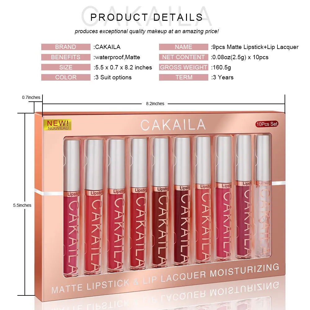 CAKAILA 10pcs Matte Nude Lip Gloss Set – Waterproof, Long-Lasting Lipsticks