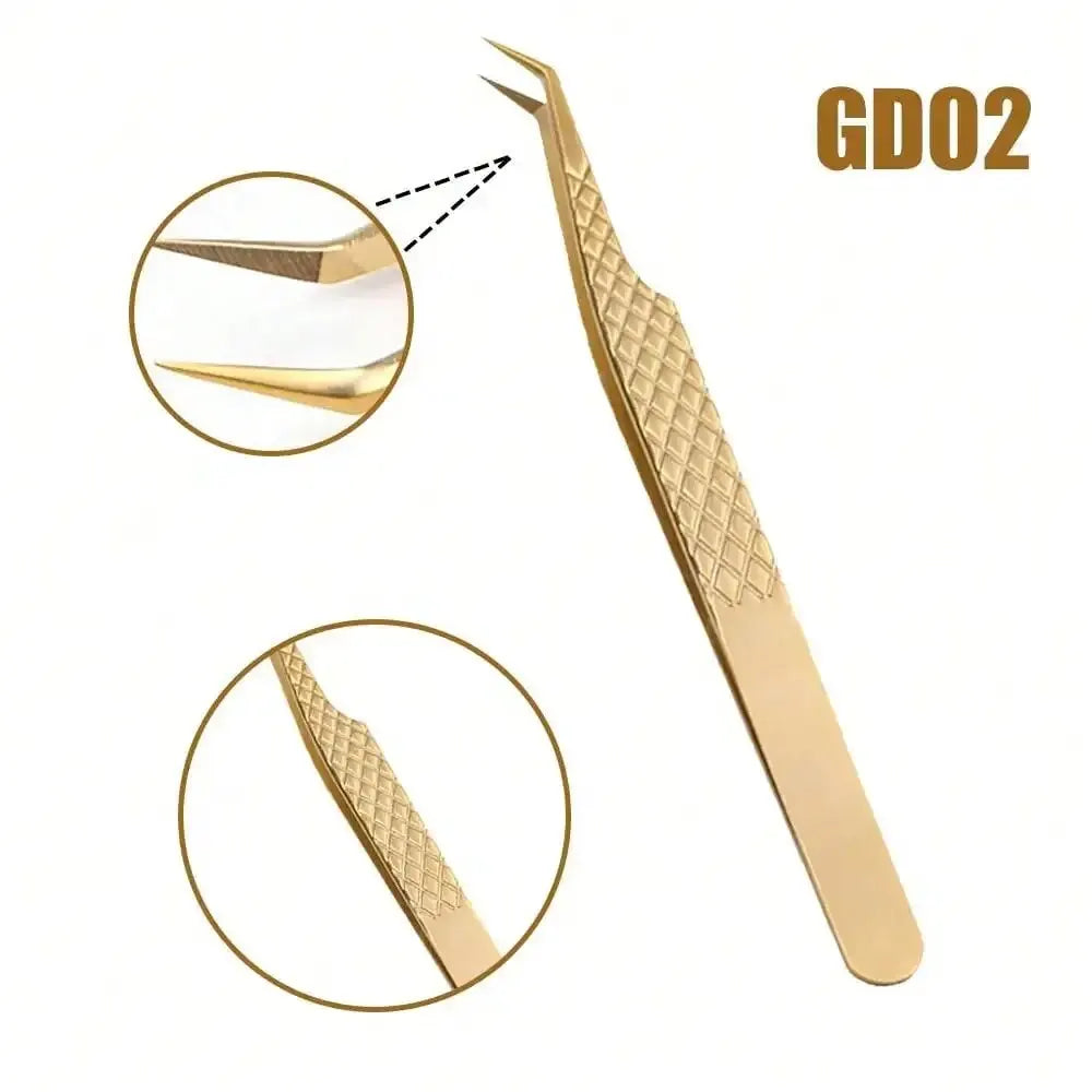 GEMERRY Fiber Tip Eyelash Extension Tweezer – High Precision Golden Tool