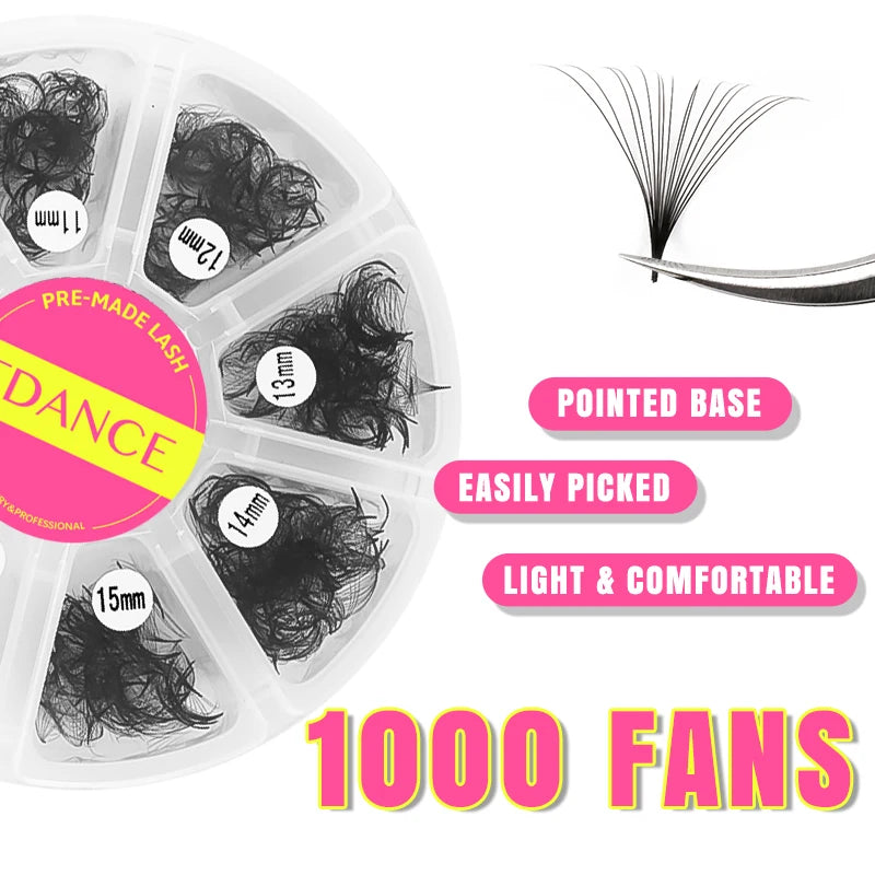 TDANCE 1000 Premade Loose Volume Lash Fans | Mixed Length 8–15mm | Pointy Base Medium Stem