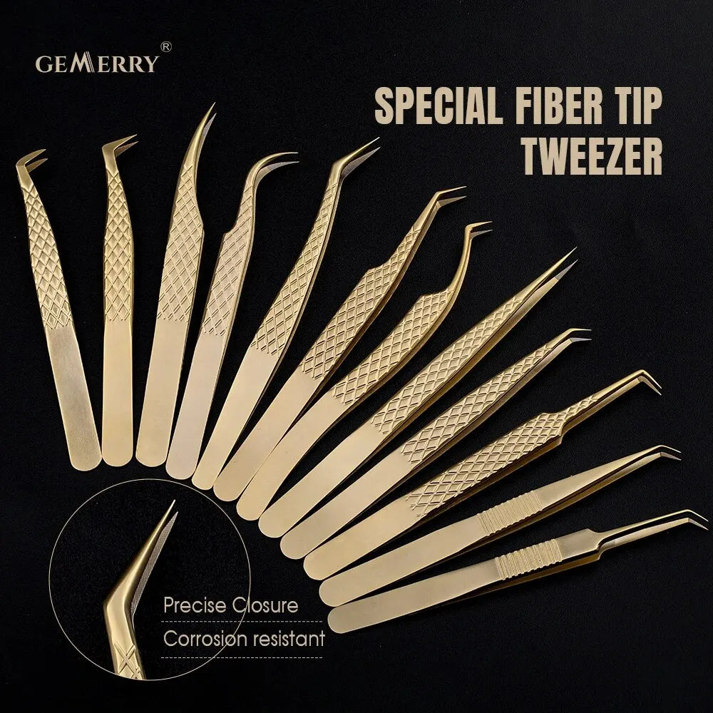 GEMERRY Fiber Tip Eyelash Extension Tweezer – High Precision Golden Tool