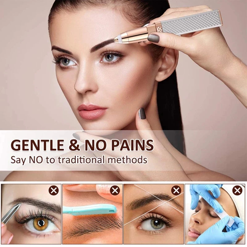 ماكينة تشذيب الحواجب وإزالة شعر الوجه للنساء من LuxuryGlow قابلة لإعادة الشحن وبدون ألم