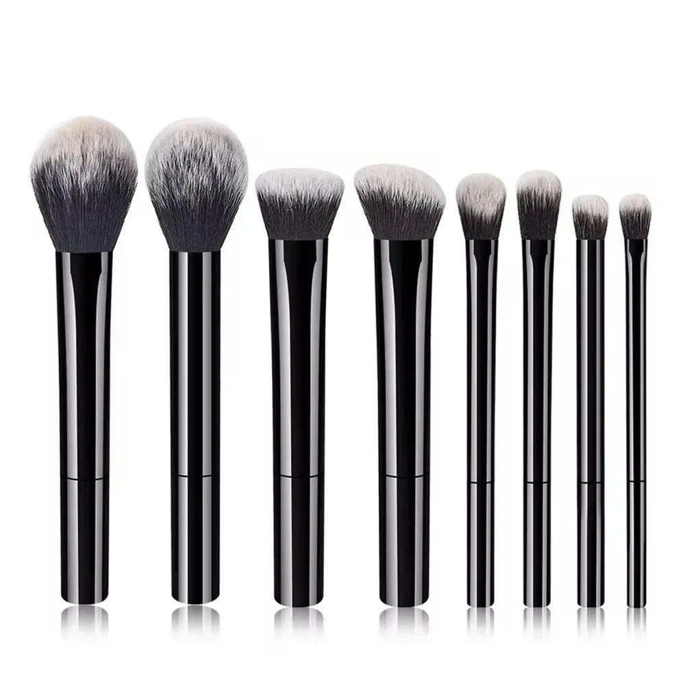 RUZOFO 8-Piece Professional Black Glossy Makeup Brush Set – Complete Kit for Face & Eyes
