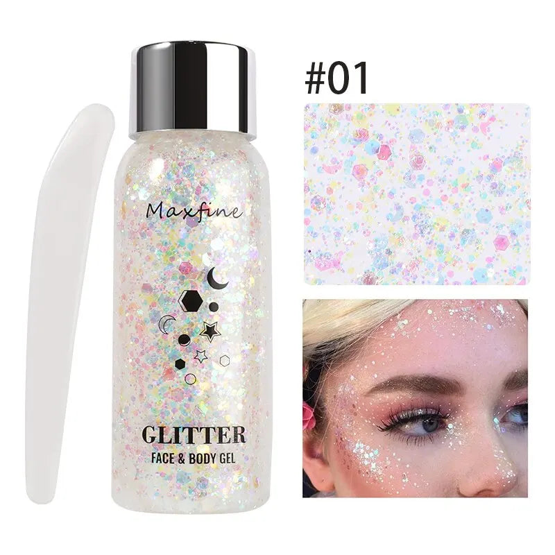 MAXFINE Full Body Glitter Gel – Long-Lasting Eye, Hair & Body Sparkle