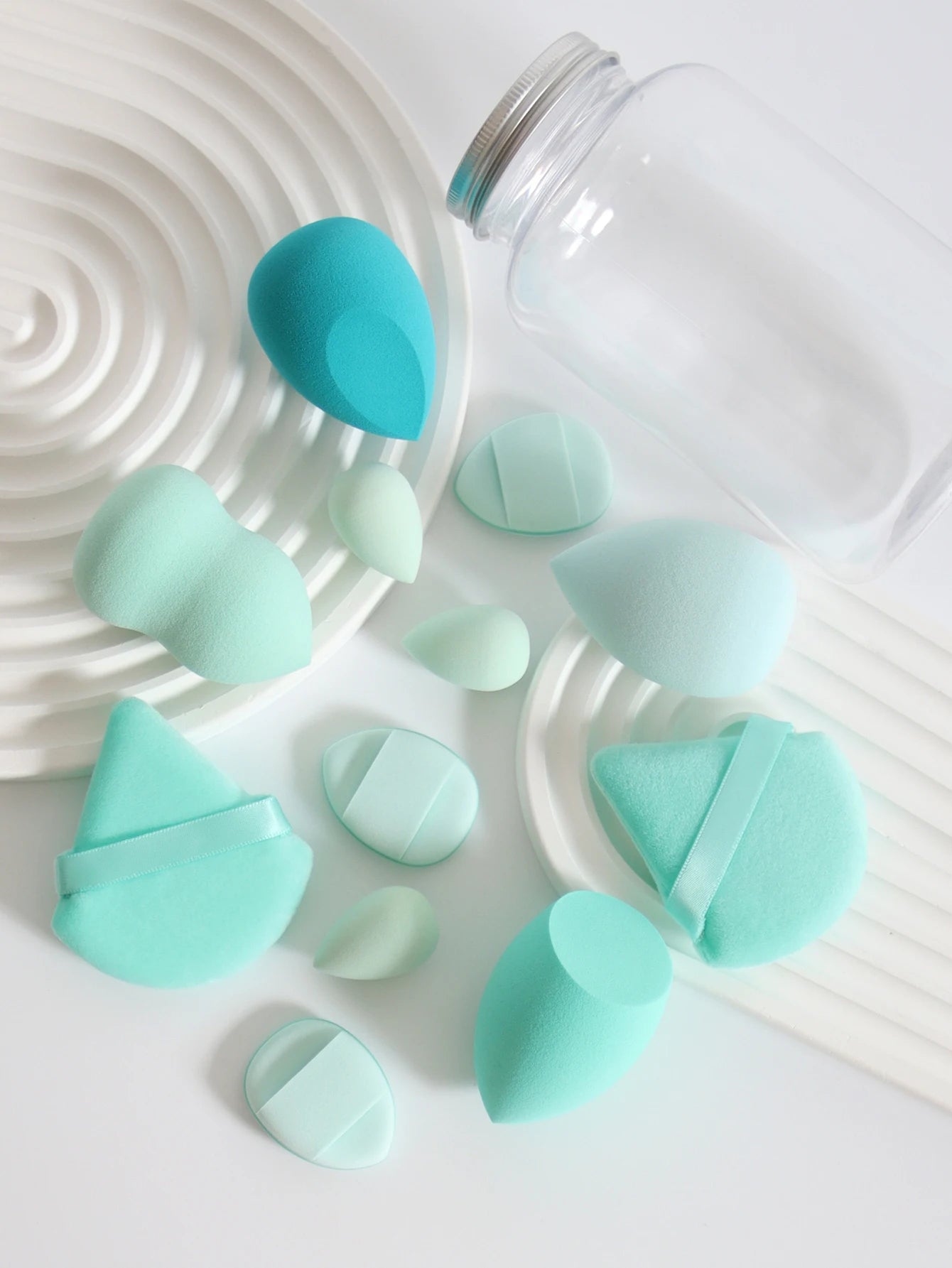 Esponjas de maquillaje de doble uso Luxury Glow, 12 unidades, con frasco de almacenamiento – Sin látex