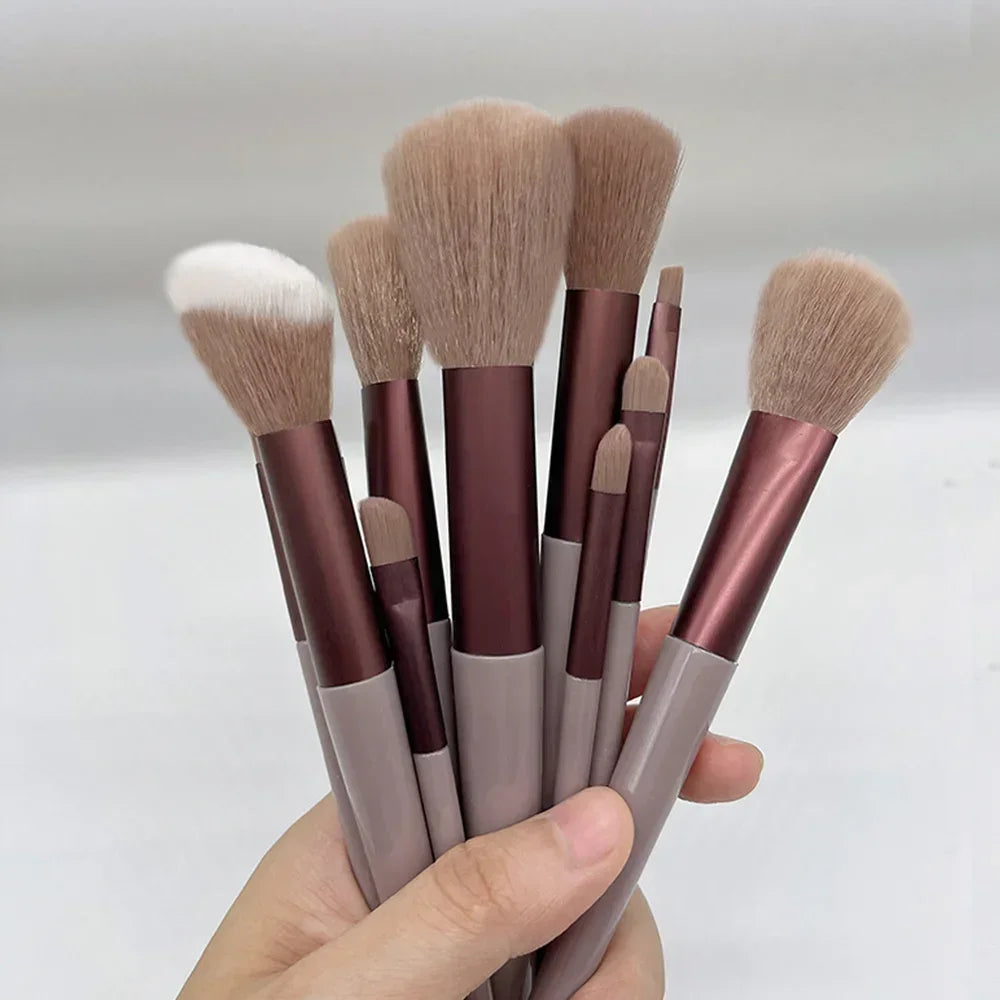 Juego de 13 brochas de maquillaje para mujer, para sombra de ojos, base, colorete, herramientas de maquillaje suaves, bolsa de belleza