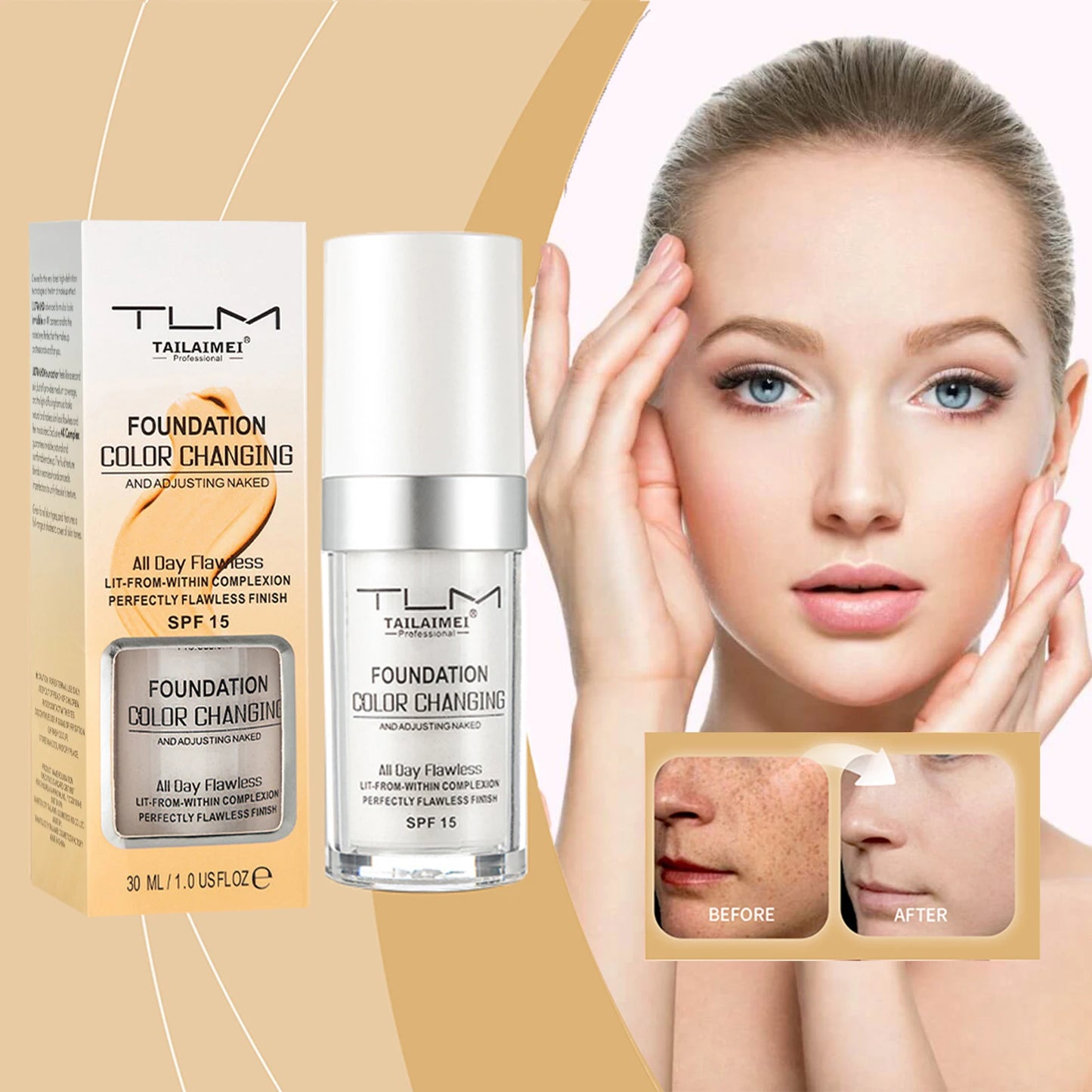 Base de maquillaje líquida hidratante ligera LuxuryGlow: hidratante, resistente al agua y transpirable.