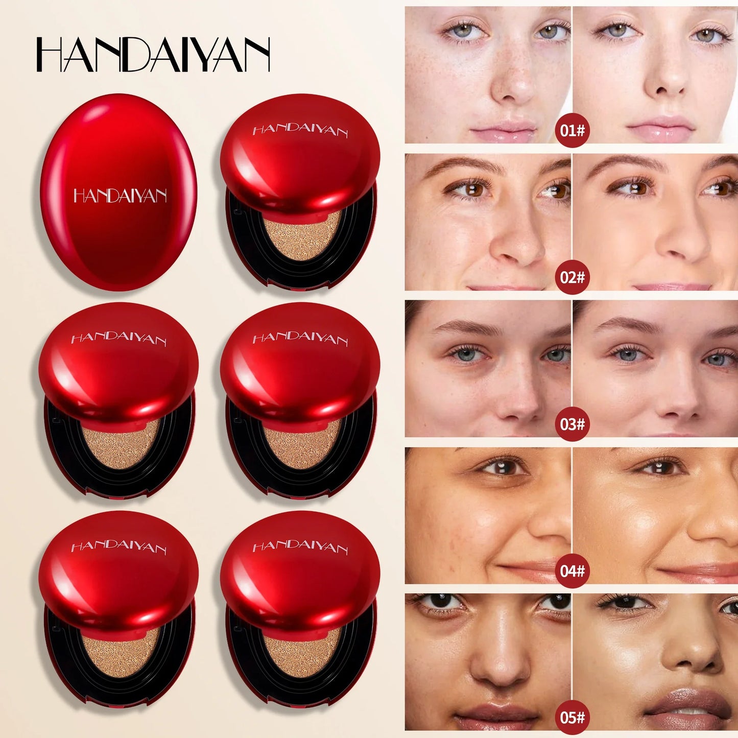 HANDAIYAN 5-Color Concealer Cushion – Moisturizing & Long-Lasting Face Makeup