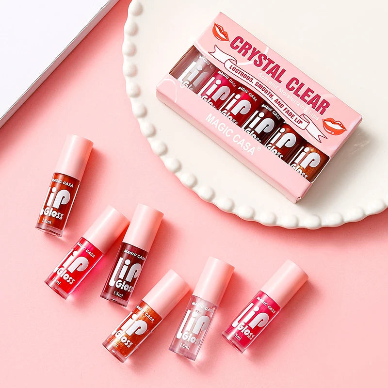 LuxuryGlow MAGIC CASA - Set de 6 aceites labiales en gelatina: brillo hidratante, voluminizador y duradero