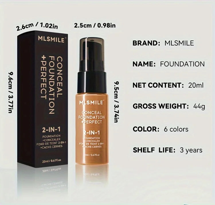 Base de maquillaje líquida y corrector 2 en 1 MLSMILE: cobertura total, resistente al agua, hidratante