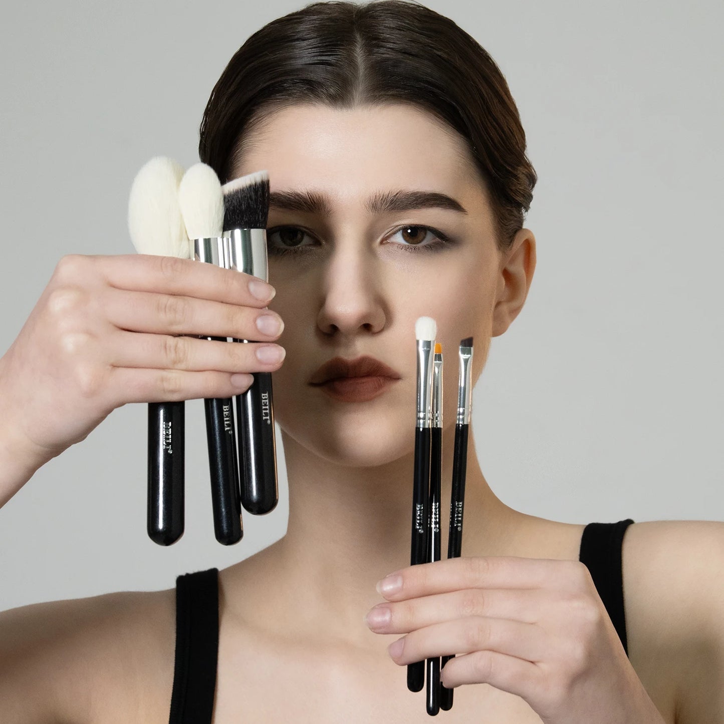 BEILI 30pcs Black Makeup Brush Set – Goat Hair & Synthetic Professional Kit C60