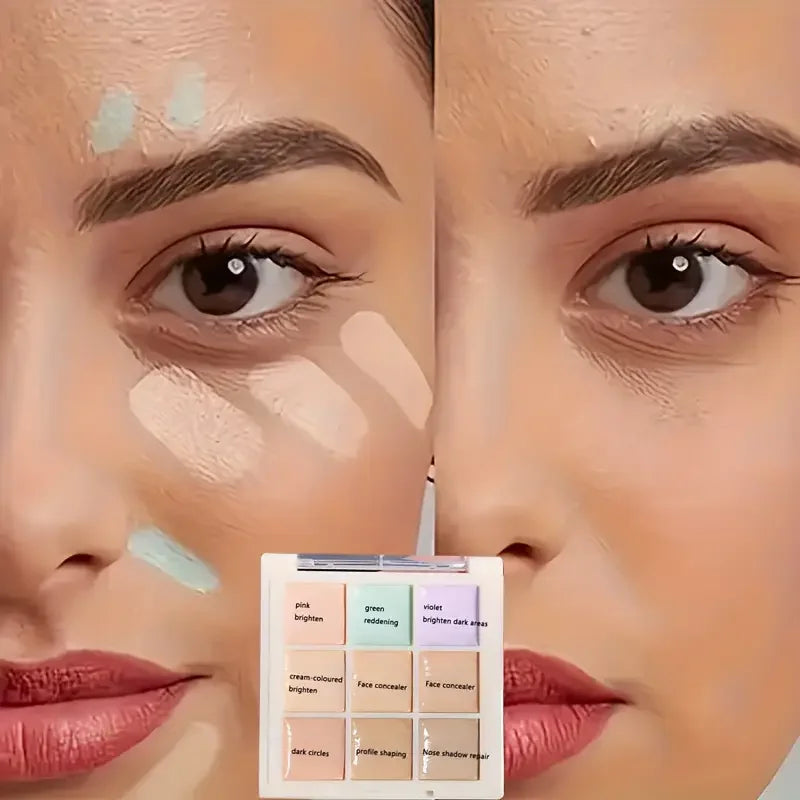 LuxuryGlow 9-Color Waterproof Concealer Palette – Full Coverage for Spots, Dark Circles & Color Correction