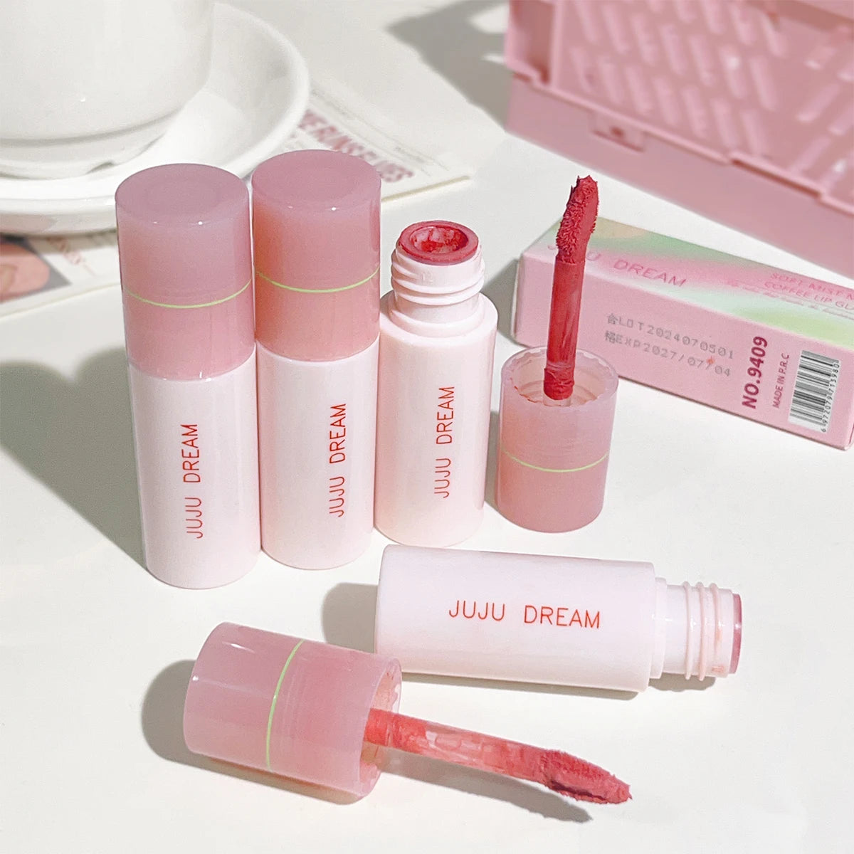 JUJU DREAM 6-Color Matte Lip Glaze Set – Long-Lasting, Velvet Non-Stick, Nude Finish