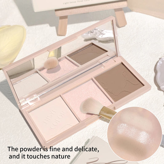 HISYI 3-in-1 Contour Highlighter Palette – Matte & Pearlescent for 3D Face Sculpting