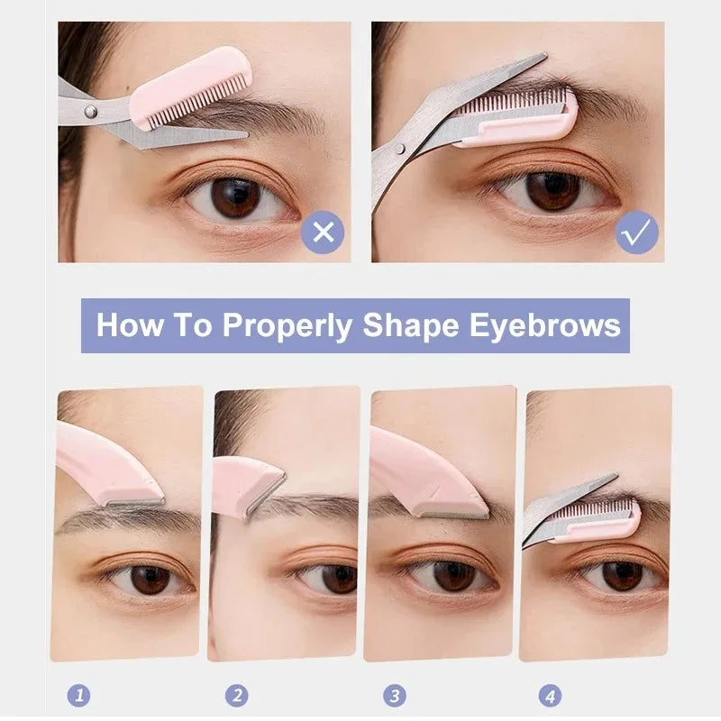 Navaja recortadora de cejas y afeitadora facial LuxuryGlow: herramienta de cuidado personal para mujeres con tijeras y peine (plástico, 12,8 cm)