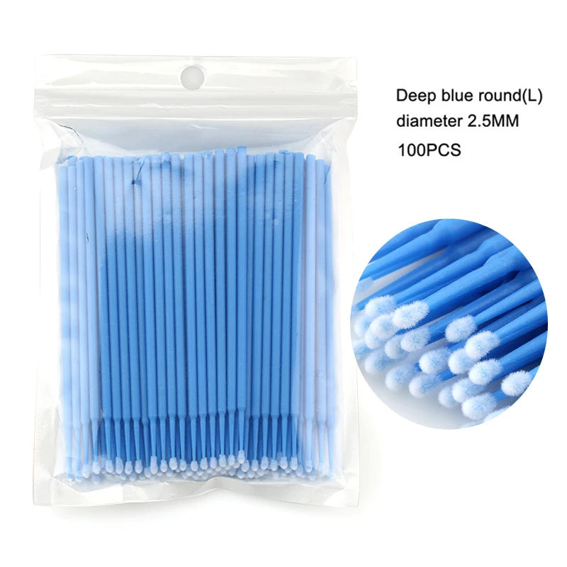 HMQ Beauty 100pcs Disposable Microbrush Applicators – Cotton Swabs for Eyelash Extensions & Beauty Use