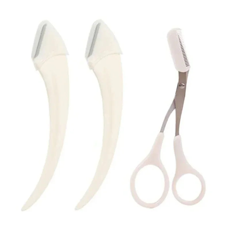 Navaja recortadora de cejas y afeitadora facial LuxuryGlow: herramienta de cuidado personal para mujeres con tijeras y peine (plástico, 12,8 cm)