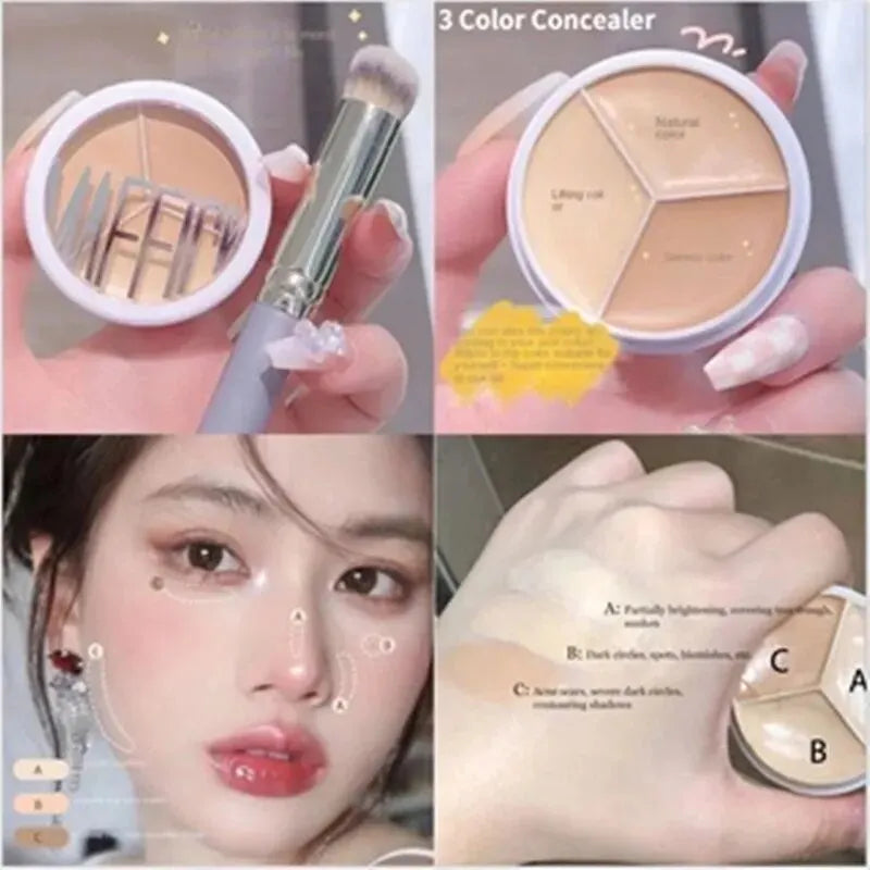 MAFFICK 3-Color Concealer Palette – Dark Circle & Blemish Coverage, Waterproof