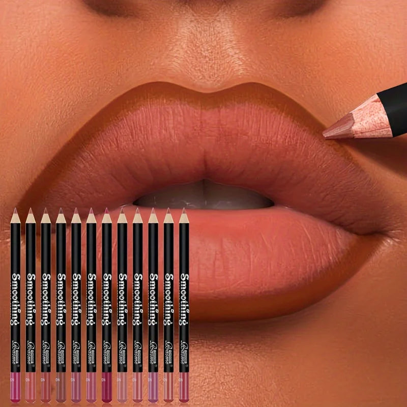 LuxuryGlow 12-Color Matte Lip Liner Set – Long-Lasting Lipstick Pencils (12pcs)