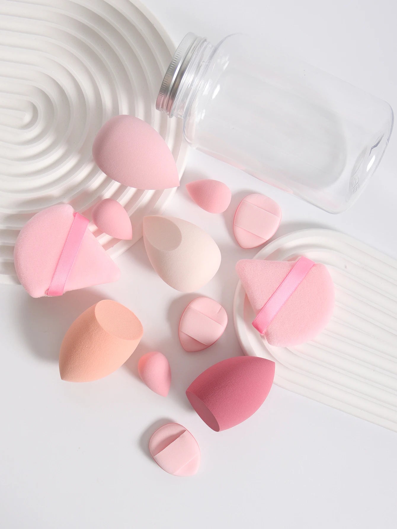 Esponjas de maquillaje de doble uso Luxury Glow, 12 unidades, con frasco de almacenamiento – Sin látex