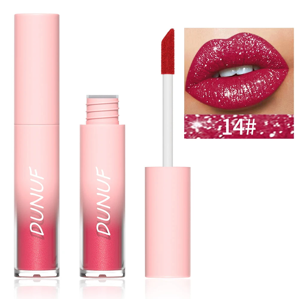 DUNUF Waterproof Pearlescent Lipstick – Long-Lasting Shimmer Lip Gloss for Daily & Stage Makeup