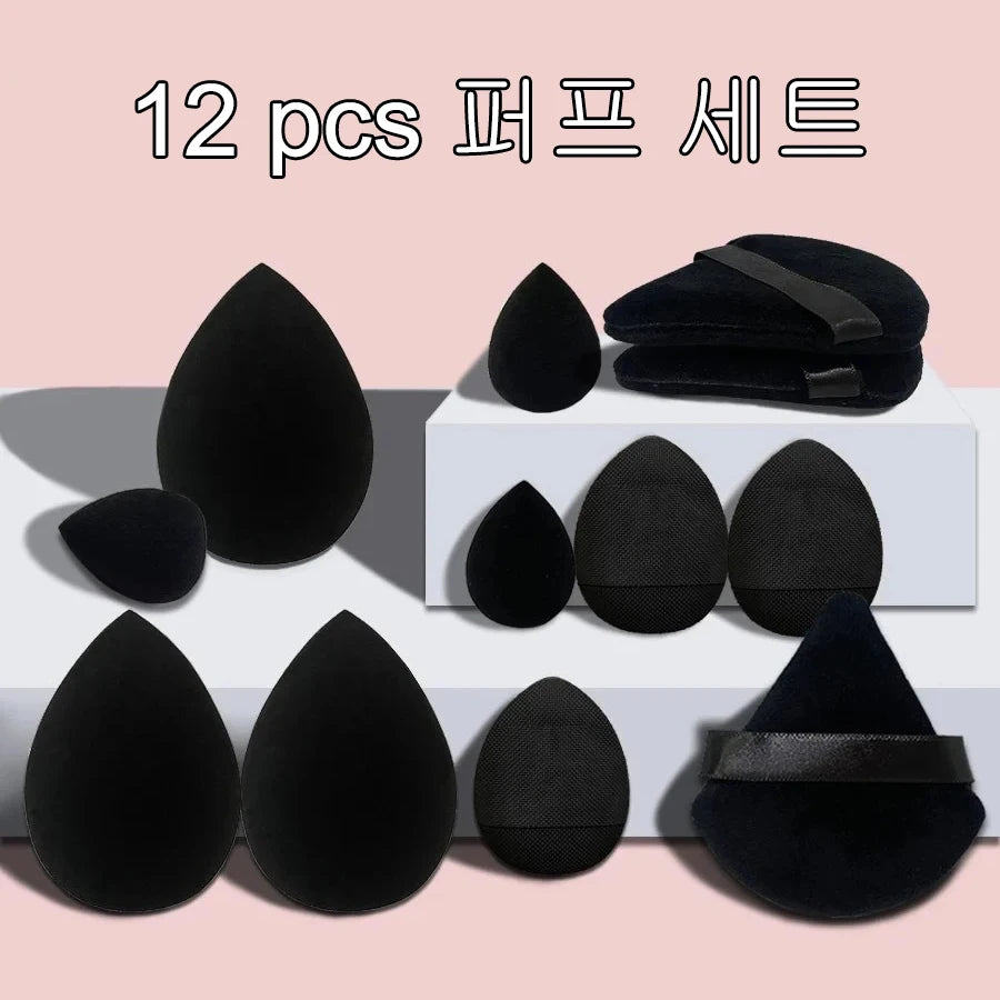 LuxuryGlow - Juego de 12 mini borlas para polvos y herramientas de maquillaje: suaves esponjas de aire sin látex para polvos sueltos y base.