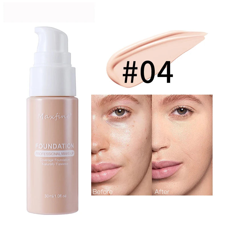 Base de maquillaje líquida MAXFINE: resistente al agua, al sudor y de cobertura total (30 ml)