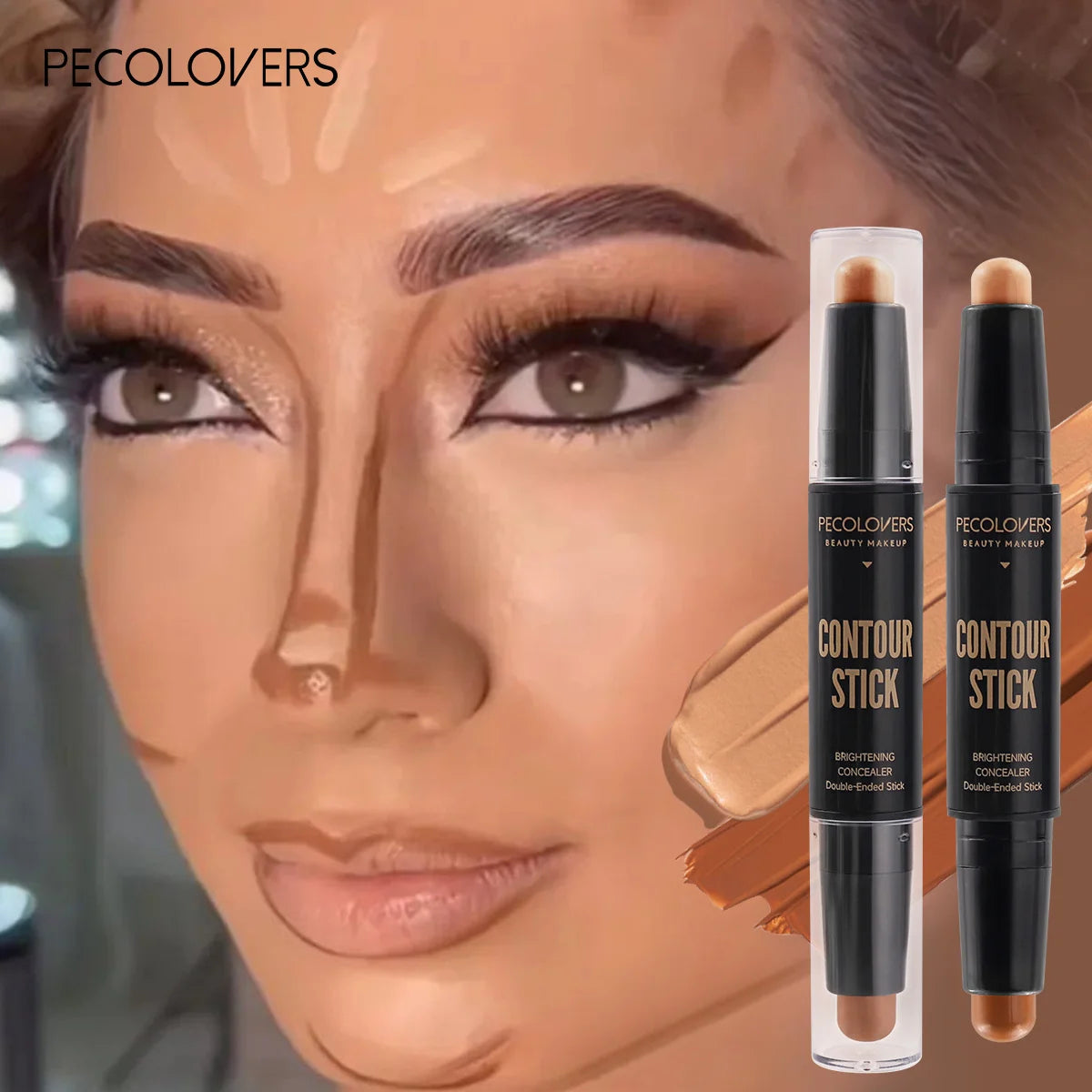 Lápiz iluminador y contorneador LuxuryGlow de doble cabezal: lápiz de maquillaje en crema resistente al agua
