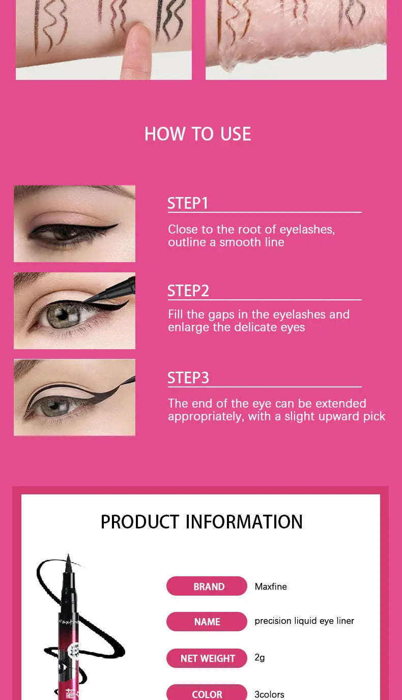 MAXFINE Waterproof Liquid Eyeliner – Long Lasting, Smudge-Proof & Quick Dry Formula