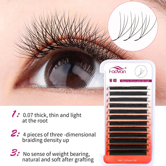 FADVAN 4D W-Shaped Eyelash Extensions – C/D Curl, Premade Volume Fans