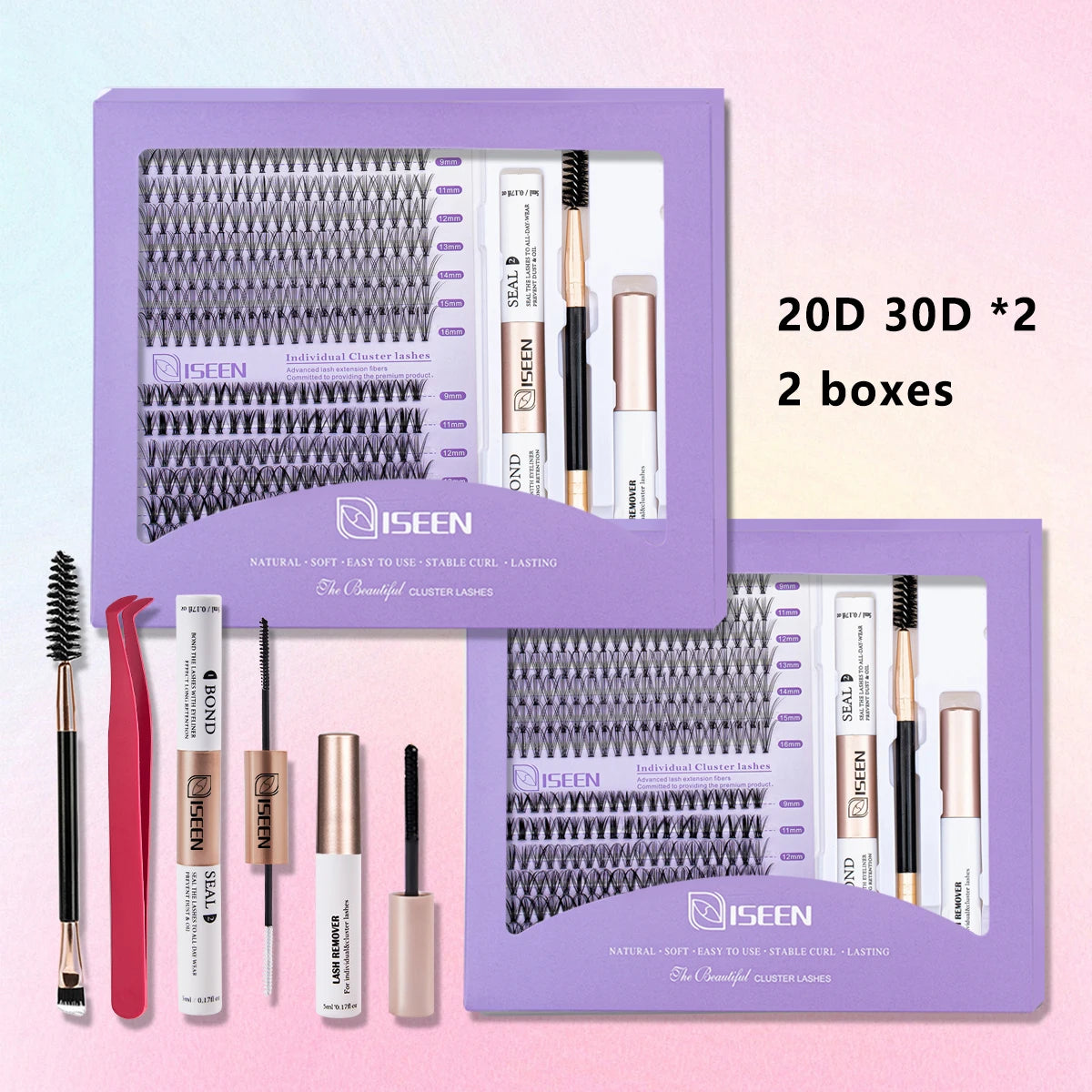 ISEEN DIY Lash Extension Kit – Mixed Lash Clusters with Bond, Remover & Tools