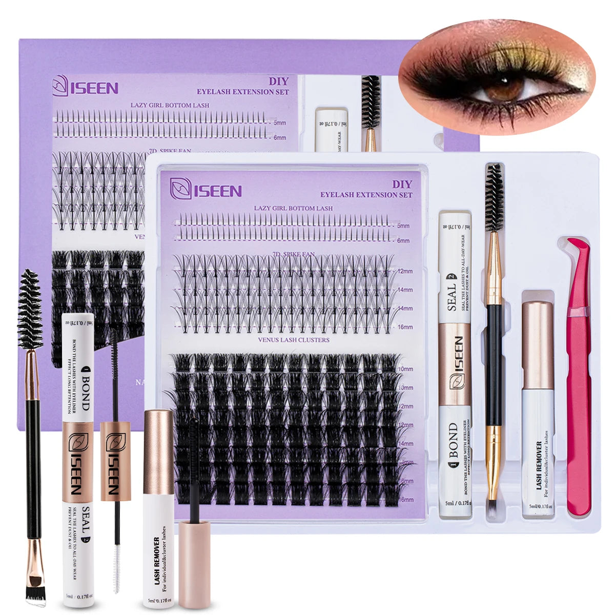 ISEEN DIY Lash Extension Kit – Mixed Lash Clusters with Bond, Remover & Tools