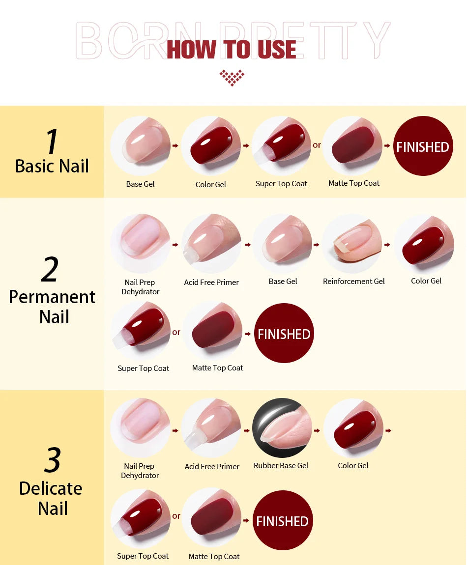BORN PRETTY 10ml Nail Gel – Base, Top & Rubber Reinforcement Gel for UV/LED