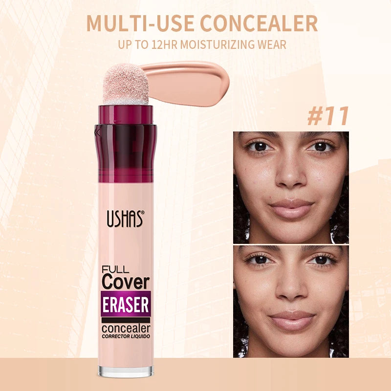 USHAS 12-Color Liquid Concealer with Rotating Sponge – Lightweight, Long-Lasting & Moisturizing Foundation