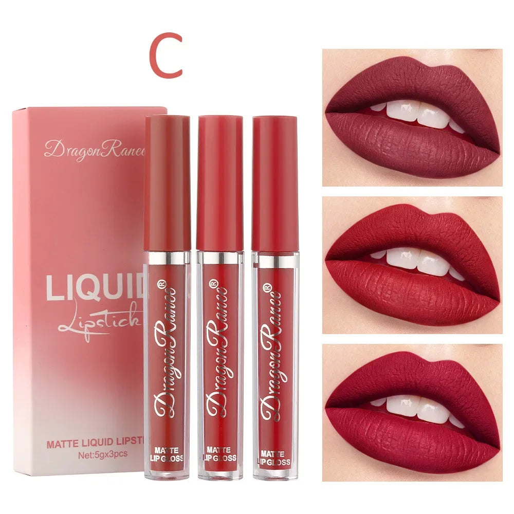 LuxuryGlow - Set de 3 labiales líquidos mate de larga duración - Maquillaje coreano resistente al agua