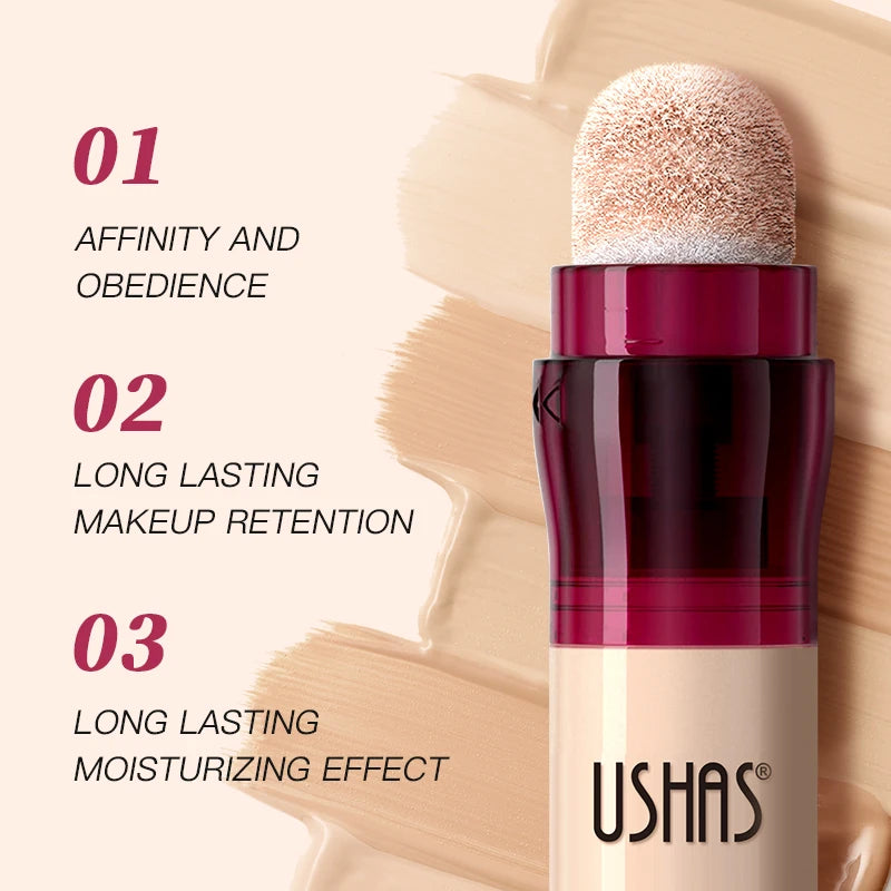 USHAS 12-Color Liquid Concealer with Rotating Sponge – Lightweight, Long-Lasting & Moisturizing Foundation