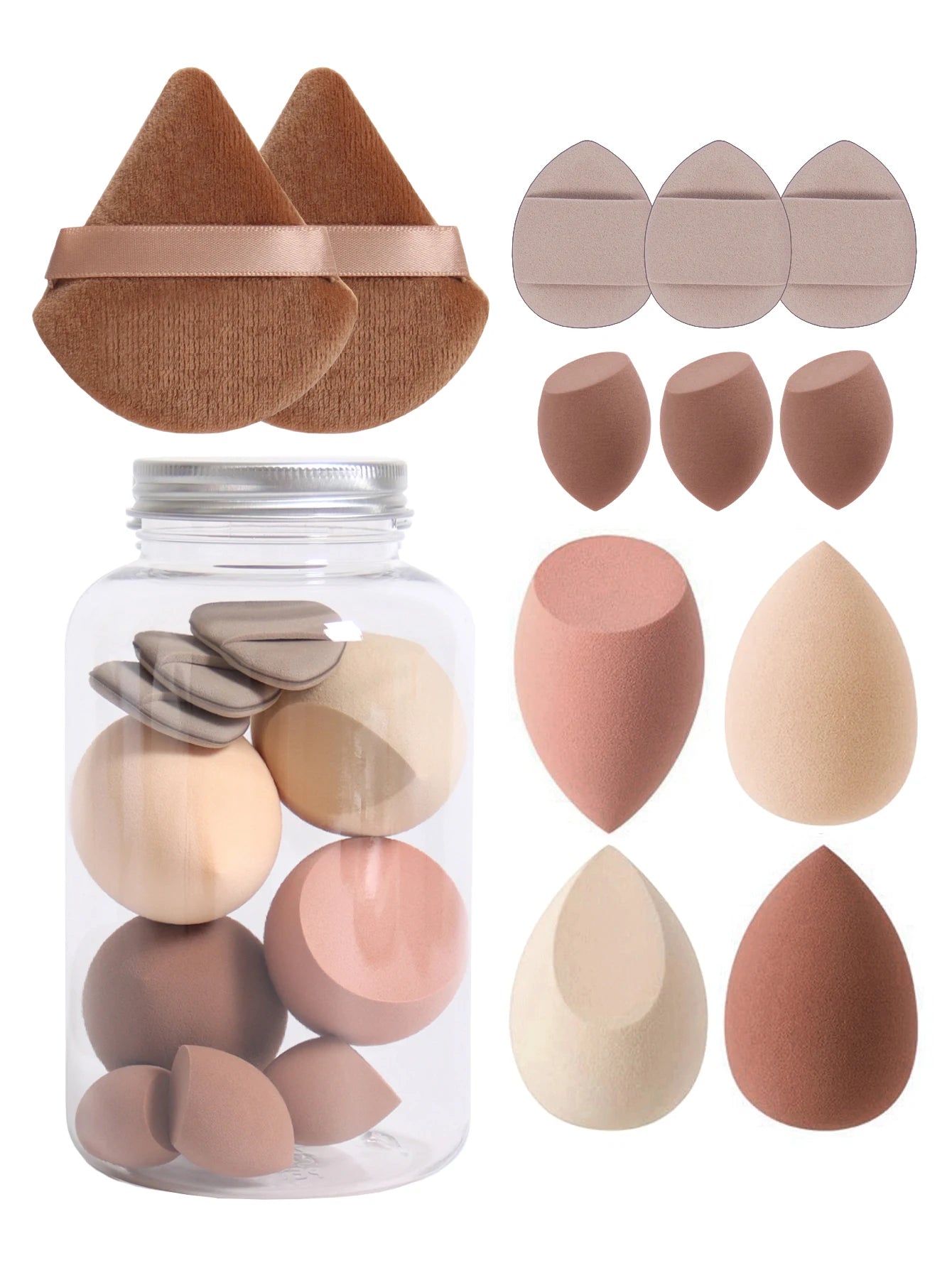 Esponjas de maquillaje de doble uso Luxury Glow, 12 unidades, con frasco de almacenamiento – Sin látex