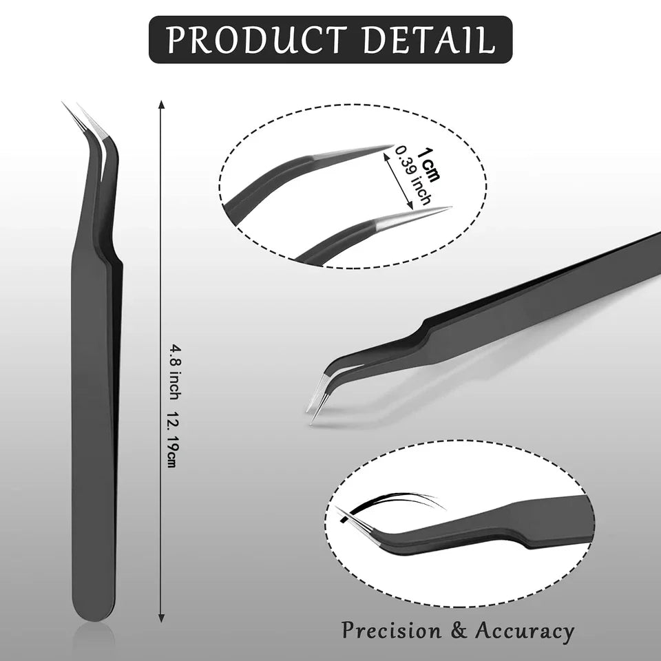 LuxuryGlow Stainless Steel Curved Tip Eyelash Tweezers – Precision Lash & Brow Tool