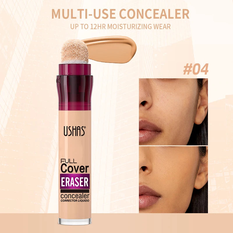 USHAS 12-Color Liquid Concealer with Rotating Sponge – Lightweight, Long-Lasting & Moisturizing Foundation