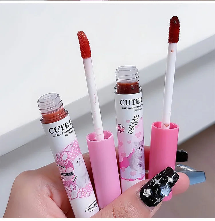 DAIMANPU - Set de brillos labiales con espejo de gato: 6 labiales brillantes, hidratantes y duraderos