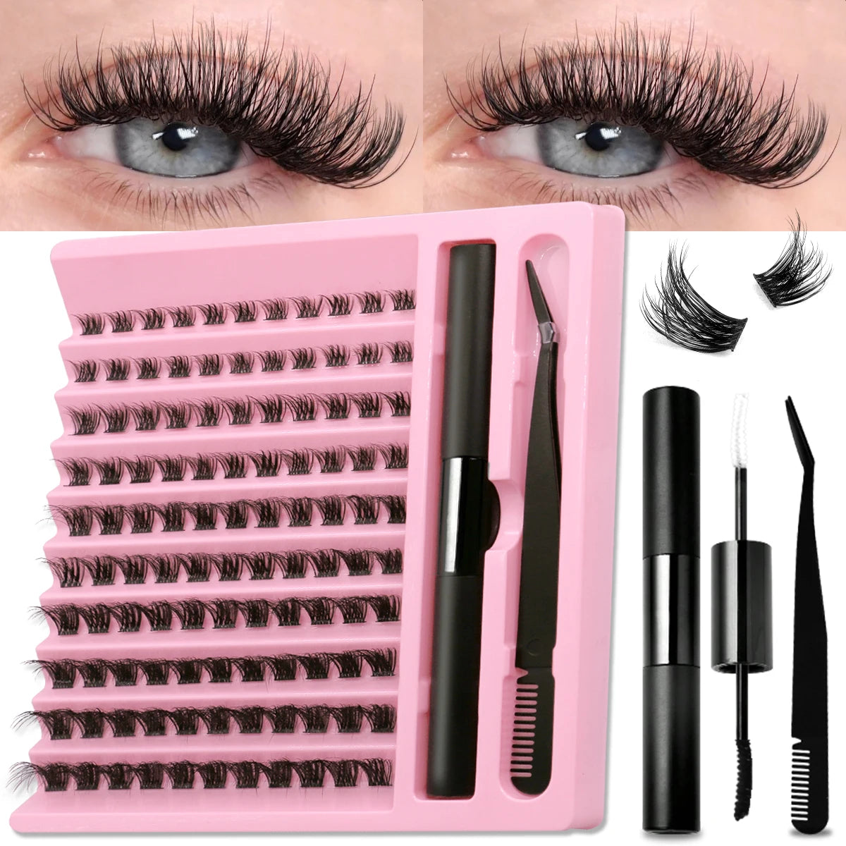 GROINNEYA DIY Lash Extension Kit – Waterproof Lash Bond & Seal with Tweezers for Salon-Quality Lash Clusters at Home