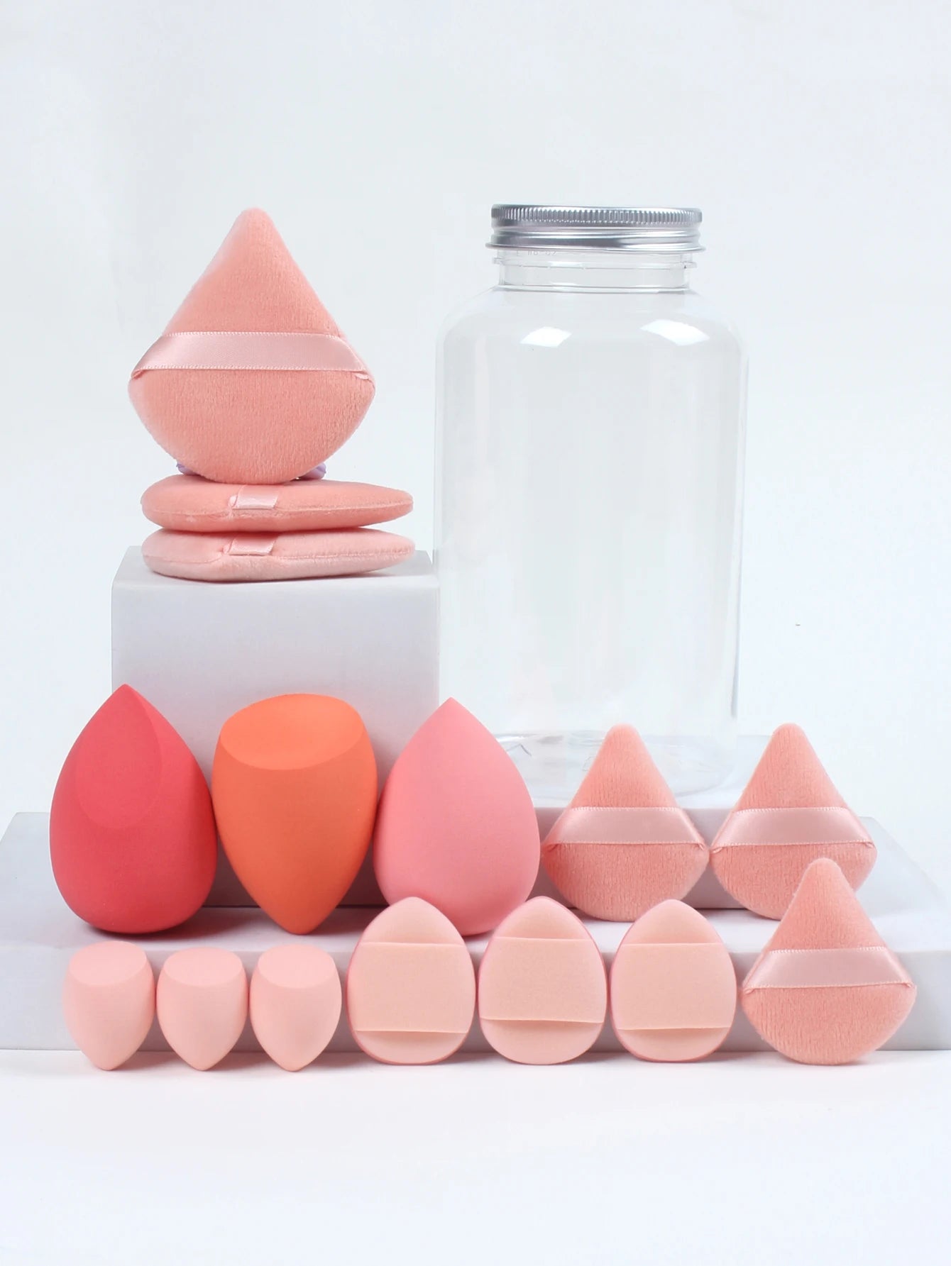 LuxuryGlow All-in-One Makeup Puff Set – 15 Pcs Assorted Beauty Blenders & Powder Puffs