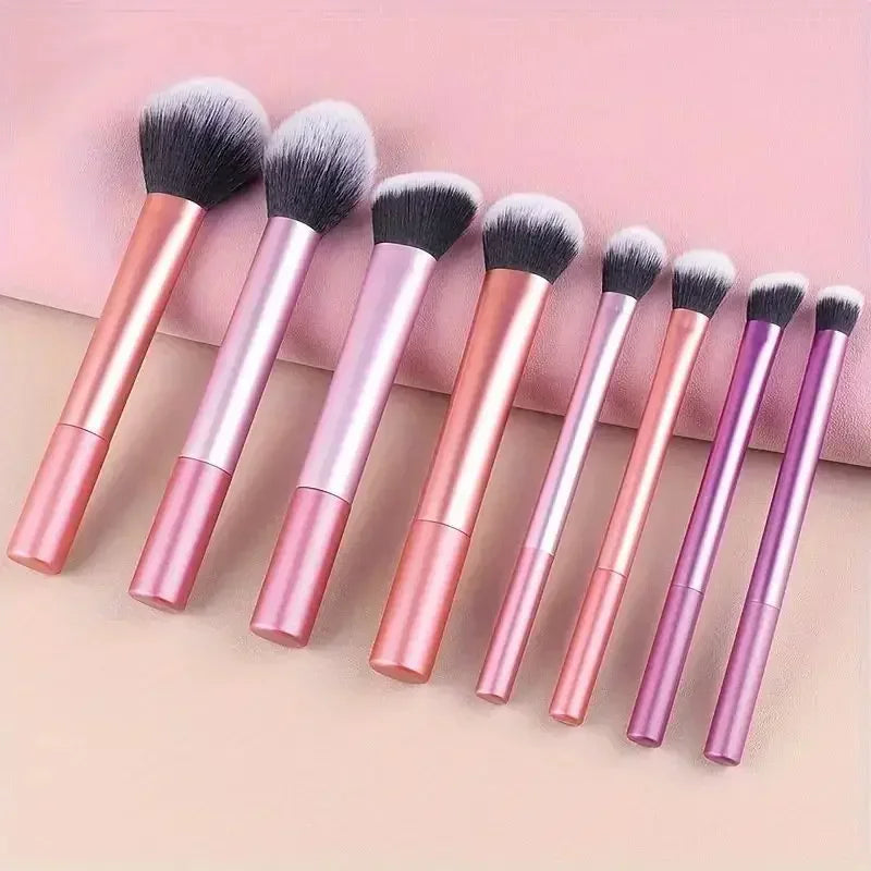RUZOFO 8-Piece Professional Black Glossy Makeup Brush Set – Complete Kit for Face & Eyes
