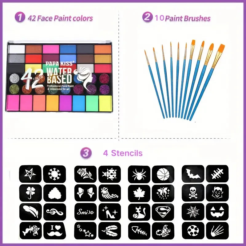 VERONNI 42-Color UV Neon Body & Face Paint Set – Water Activated, Safe for Kids & Adults