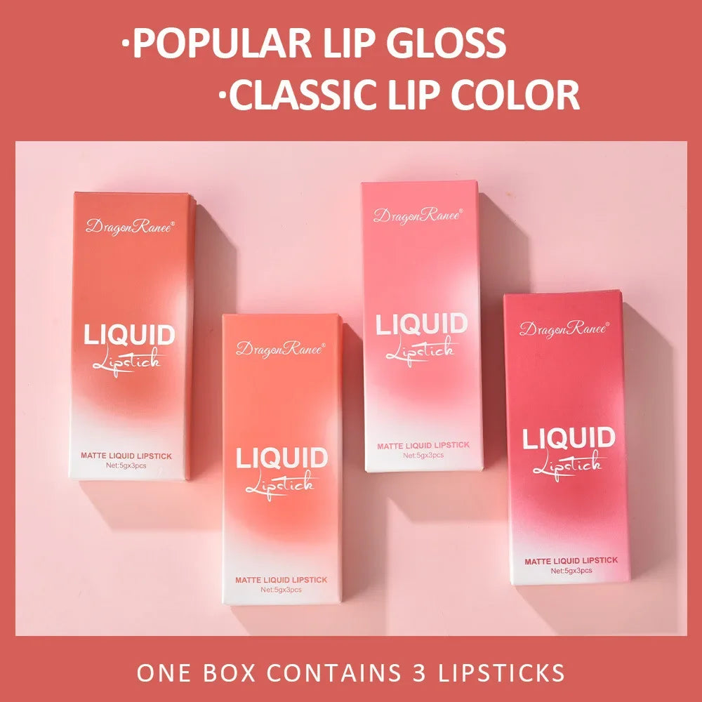LuxuryGlow - Set de 3 labiales líquidos mate de larga duración - Maquillaje coreano resistente al agua