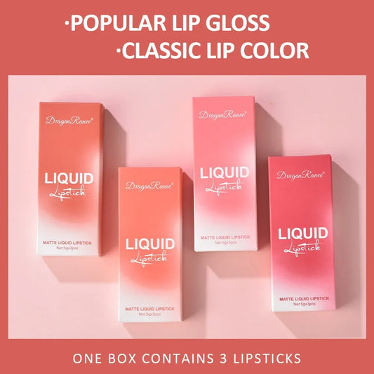 LuxuryGlow 3PCS Long-Lasting Matte Liquid Lipstick Set – Waterproof Korean Beauty Makeup