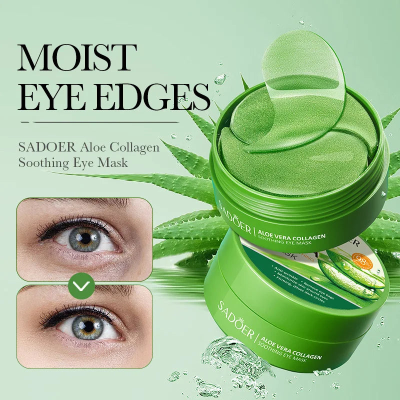 SADOER Collagen & Aloe Vera Eye Mask – 60 Pcs for Dark Circles, Puffy Eyes & Skin Firming