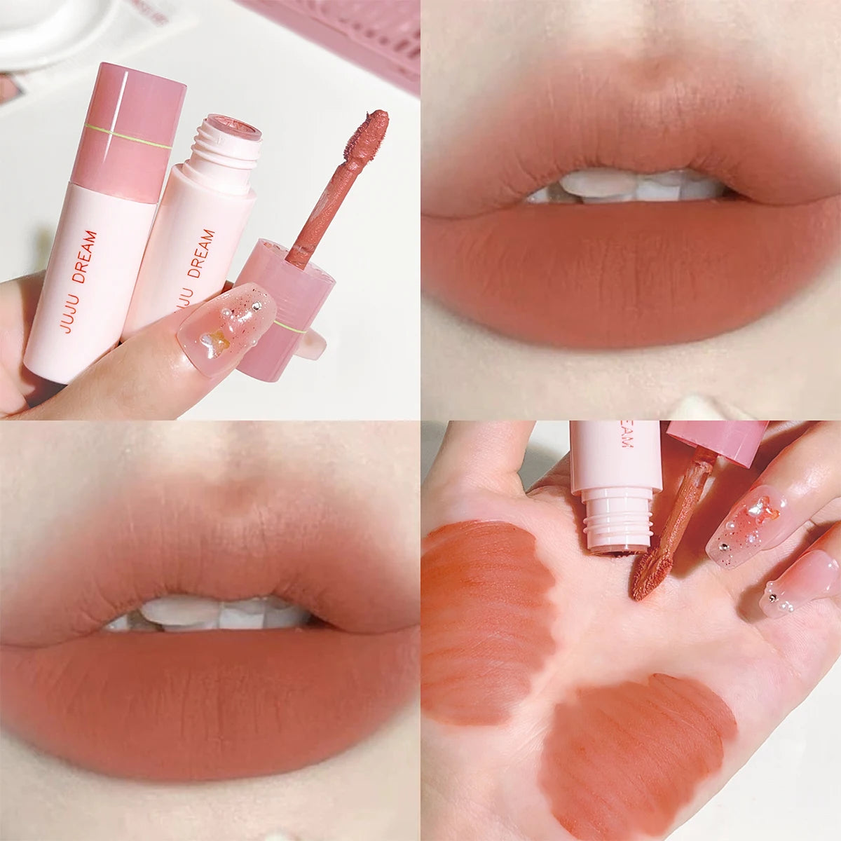 JUJU DREAM 6-Color Matte Lip Glaze Set – Long-Lasting, Velvet Non-Stick, Nude Finish
