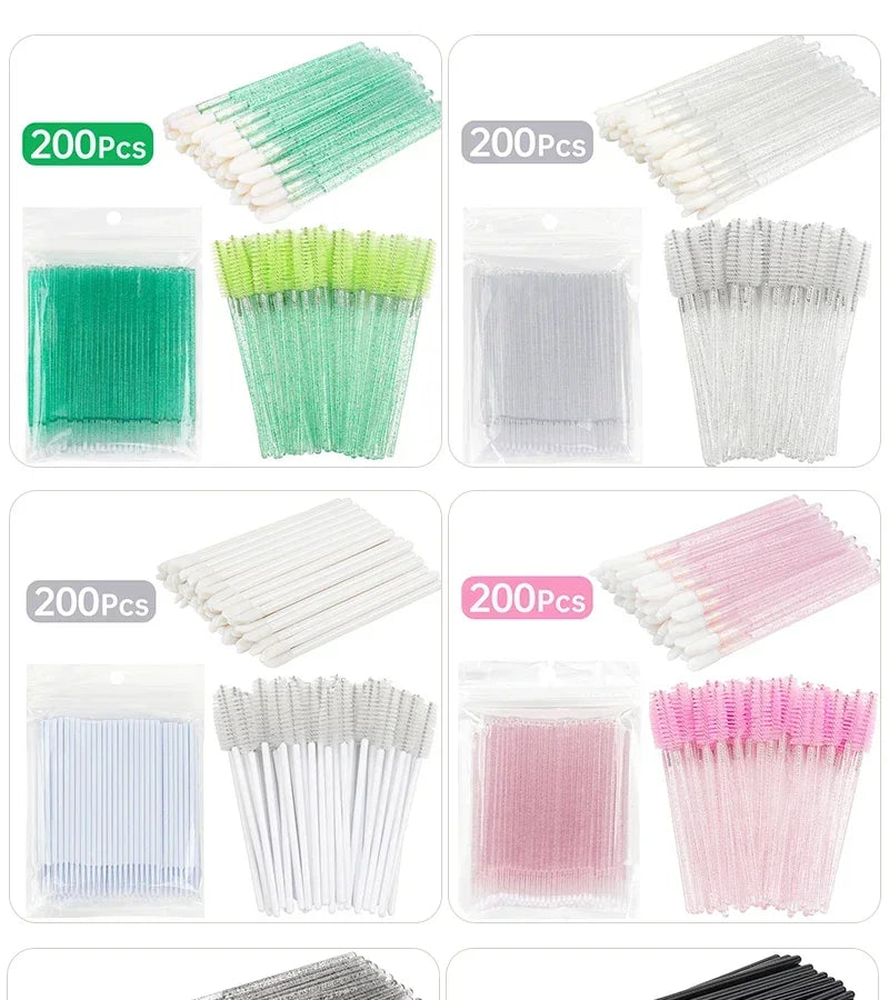RUZOFO 200pcs Disposable Lash Brushes & Applicators Kit – Spoolies, Lip Wands, Micro Swabs