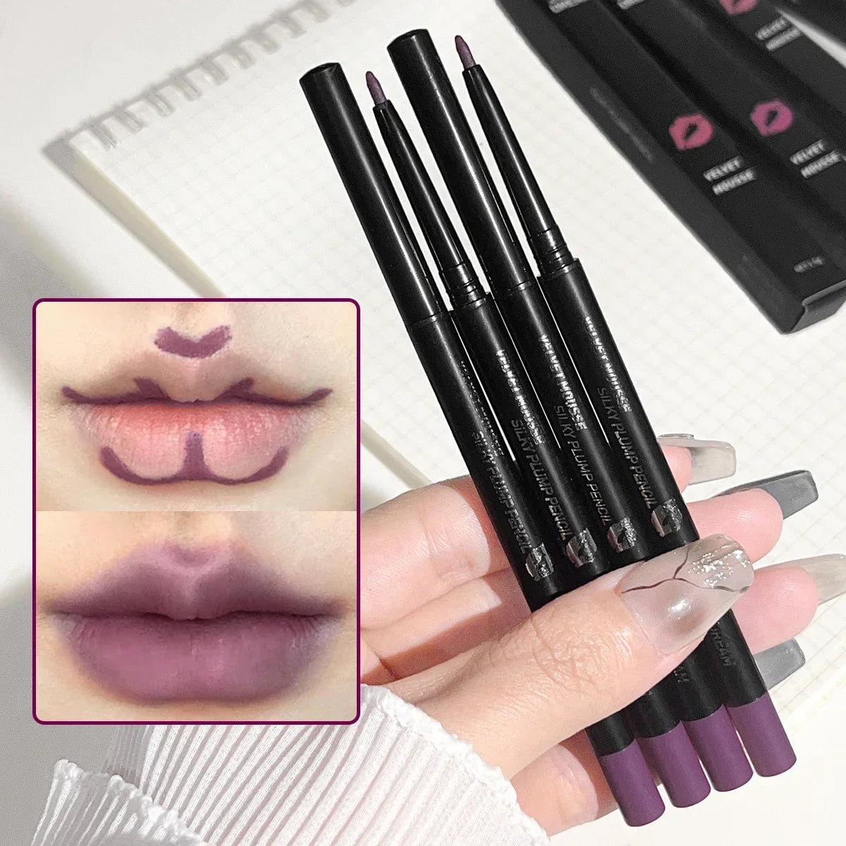 Lápiz delineador de labios mate a prueba de agua LuxuryGlow: 5 tonos duraderos y resistentes a las manchas para un contorno y una definición de labios perfectos.